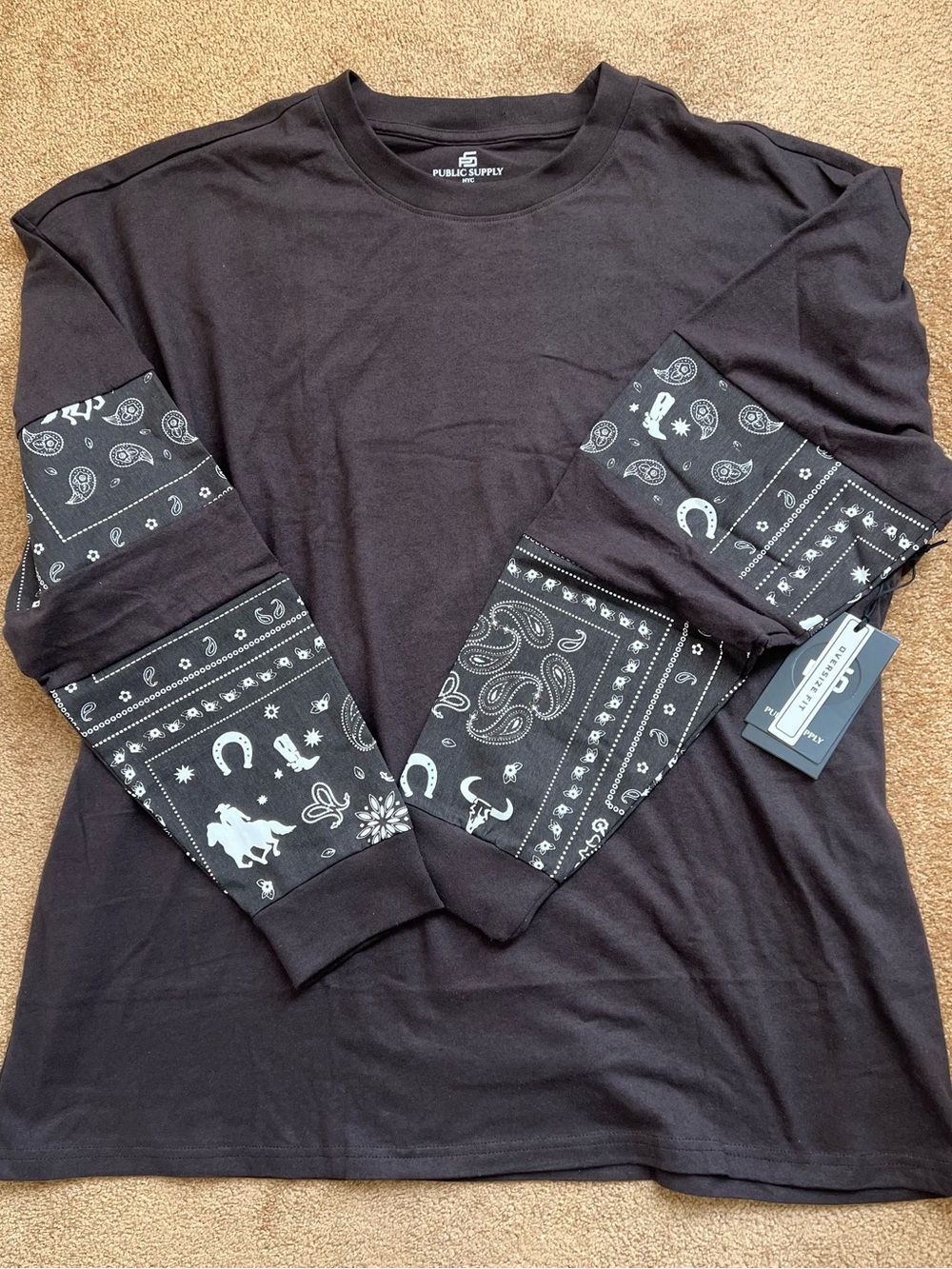 Western Americana Meets Oversized Streetwear Dark Coffee XL Men's Longsleeve Tee